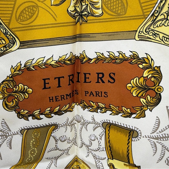 HERMES Carre 90 ETRIERS Scarf with stirrup and harness pattern Silk brown - Picture 2 of 11